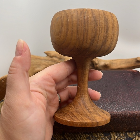 Clay Compton Ring Wooden Goblet w/ Ring & Hand Turned Bonus Goblet from the 60s - Picture 6 of 8